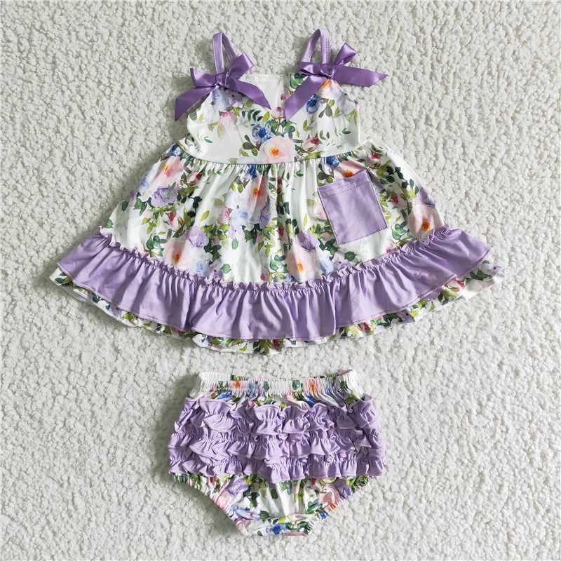 GBO0038  Girls Girls Purple Bow Flower Pocket Suspender Briefs