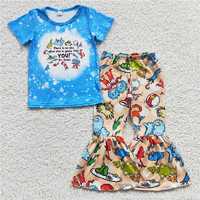 GSPO0527Girls dr seuss Blue Short Sleeve Pants suit