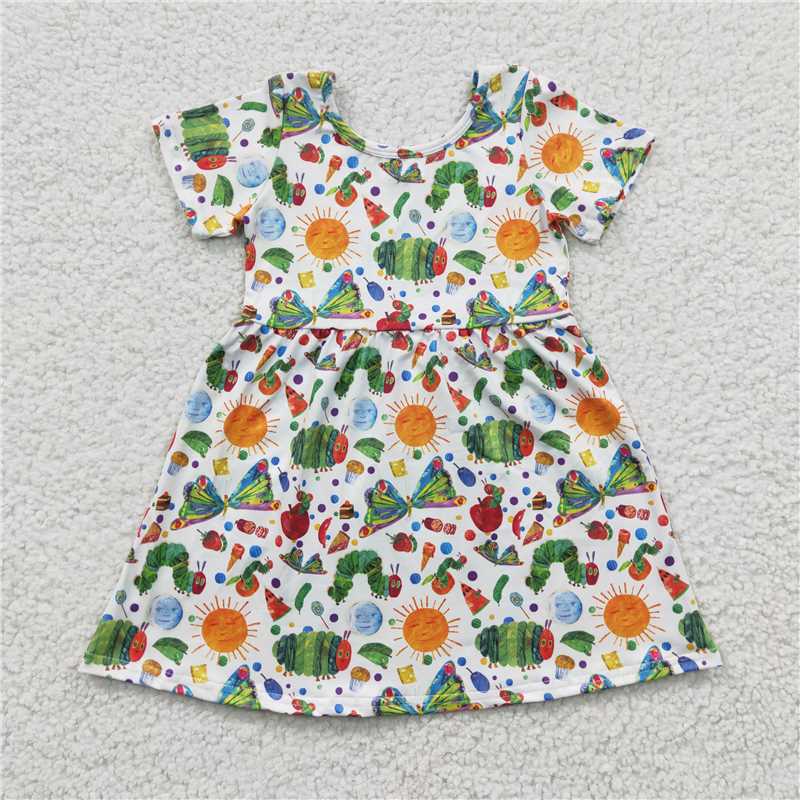 GSD0224Girl Caterpillar Sun Green Short Sleeve dress