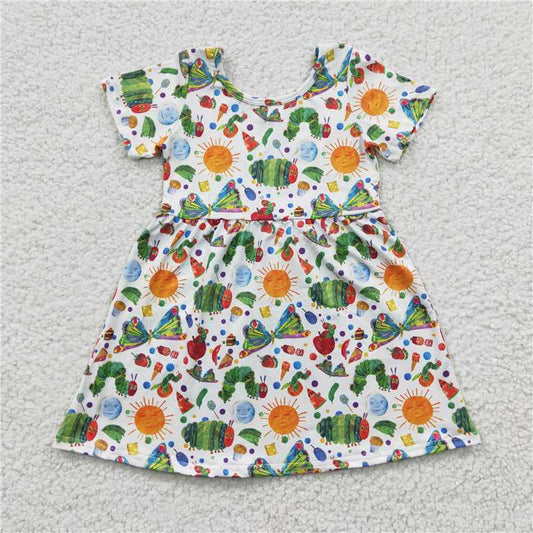 GSD0224Girl Caterpillar Sun Green Short Sleeve dress