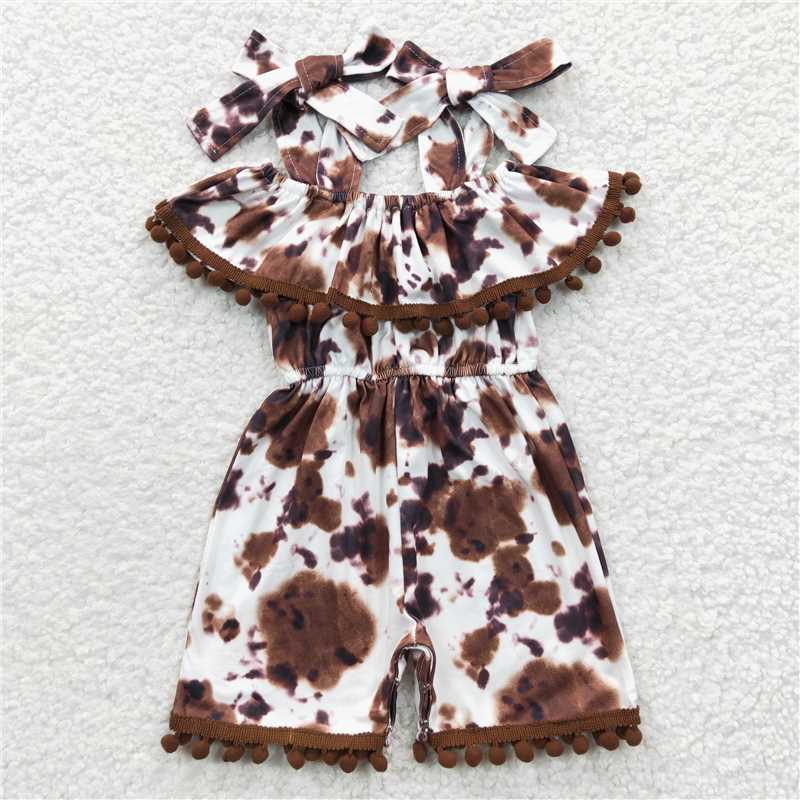 SR0307 Wholesale Price Summer girl ink print brown suspender fashion cute boutique onesie