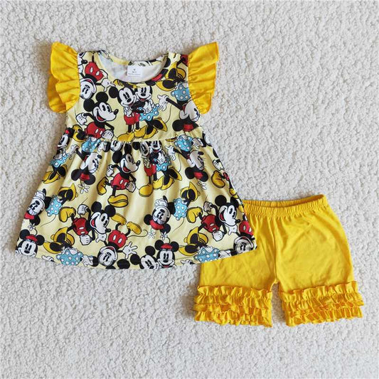 C8-3 New Anime Movie Print Short Sleeve Top with Yellow Shorts