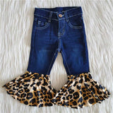 P0116Denim leopard print bell bottoms