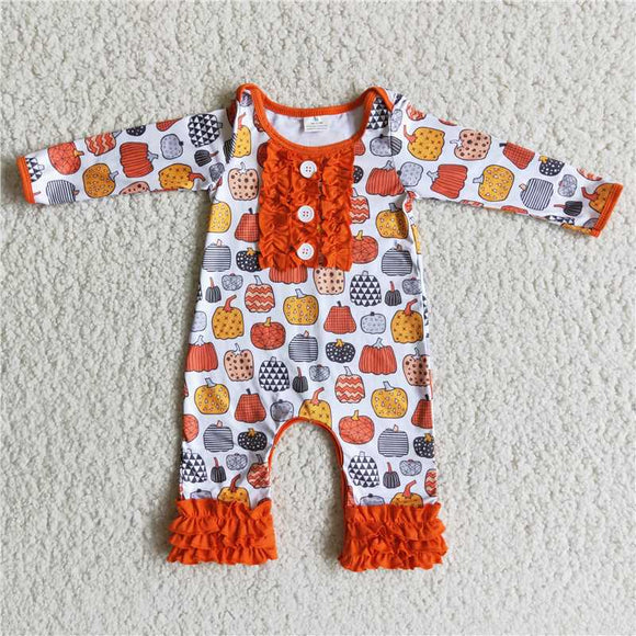 popular no MOQ toddler clothes cute baby girls kids clothes rts halloween pumpkin romper