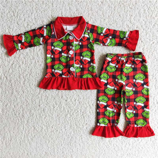 6 A19-15    New Anime Movie Print Christmas Elements Long Sleeve Pants Pajama Set