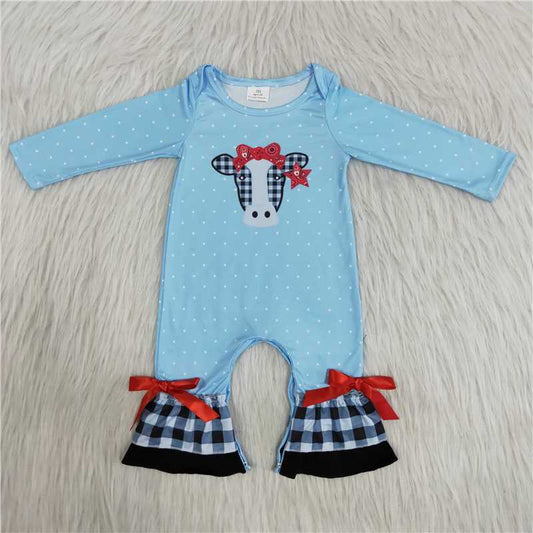 new arrive hot sale popular cute baby girls kids clothes cow romper