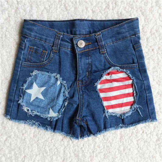 B3-10 2023 new national flag red and blue denim shorts