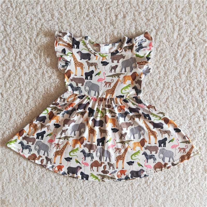 B11-10 New spot animal print flying sleeve dress