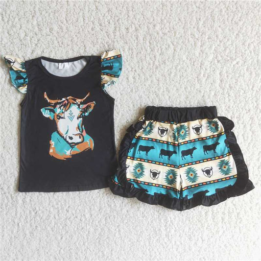 C15-4  Summer printed short-sleeved top with cow print shorts