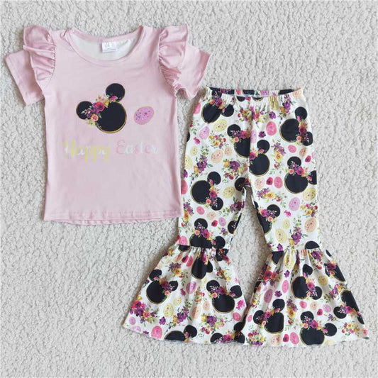 D7-3 Anime movie image print short sleeves with flared pants suit