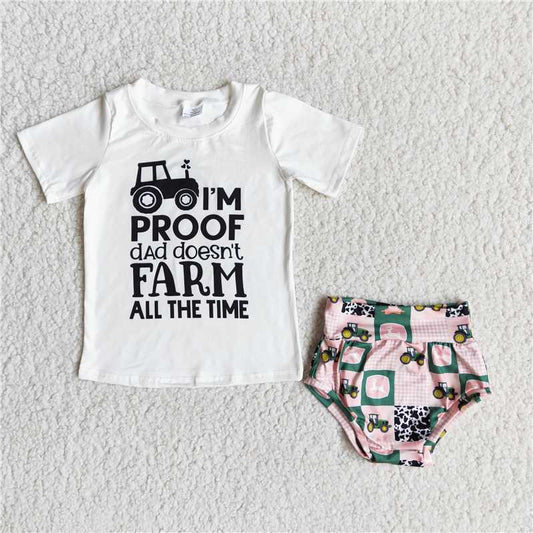 E8-12 Girls farm cartoon car white short-sleeved thong suit