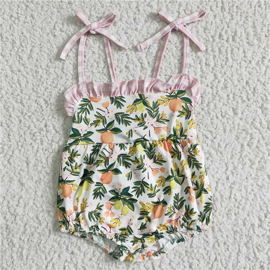 SR0030  Summer girls' new lemon pattern print suspender jumpsuit