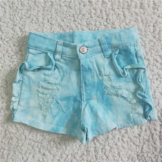 SS0008 Girls Denim Blue Ripped Shorts