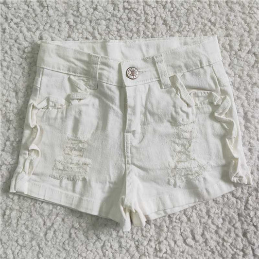 SS0012 Girls Denim White Ripped Shorts