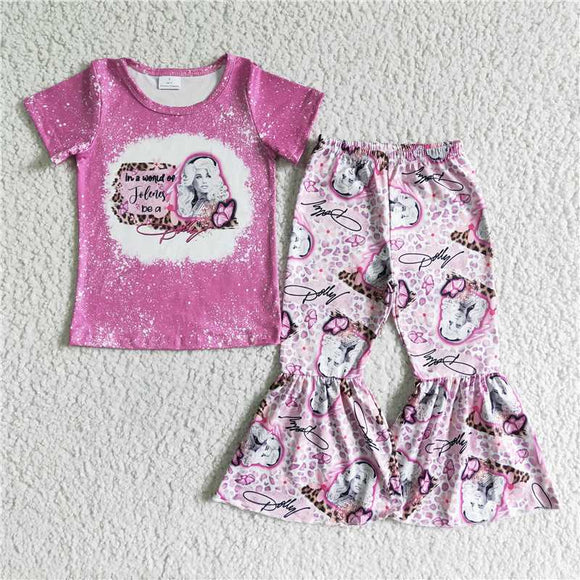 GSPO0107Girls leopard print rose short sleeve pants suit