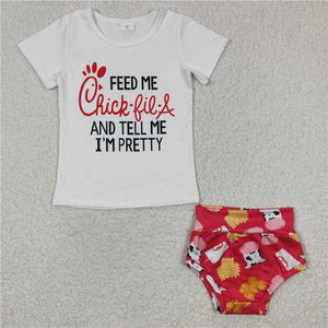 GBO0079Girl FEED Cow Burger Short Sleeve Briefs suit