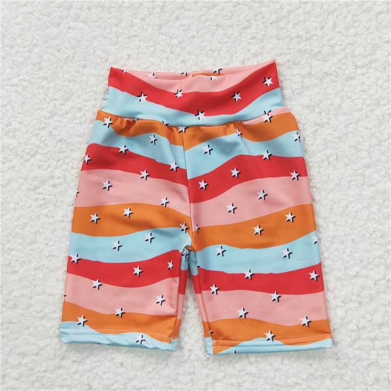 SS0033 Girls Color Striped Stars Cycling Pants