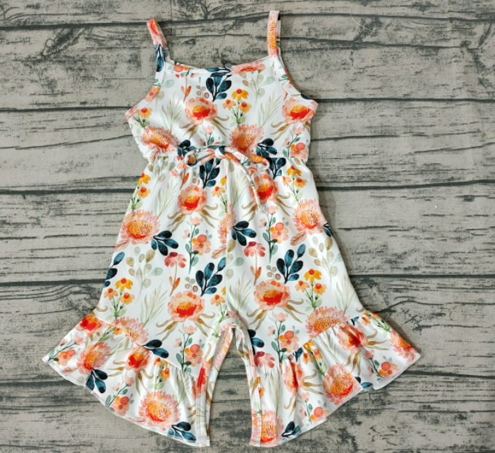 SR0250Girls orange flower sling jumpsuit