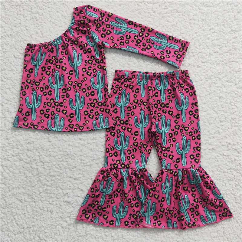 GLP0413Summer new girl girl cactus rose red leopard print unilateral long sleeve pants boutique wholesale price