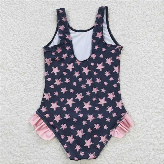 S0048Girl pink star star navy blue one-piece swimsuit boutique wholesale price