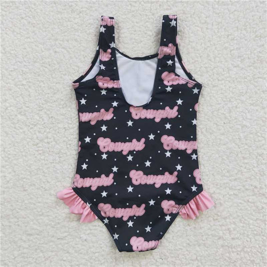 S0050Girl pink cute stars navy blue one-piece swimsuit boutique wholesale price