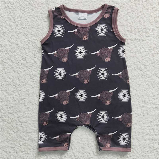 SR0284Summer new bull head geometric pattern black sleeveless onesie boutique wholesale price