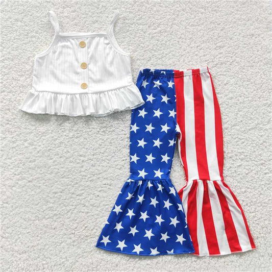 GSPO0480Summer new girls white vest star striped trousers fashion cute boutique set wholesale price