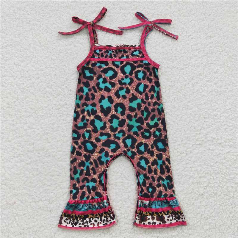 SR0229Summer girl blue leopard suspender onesie boutique set wholesale price