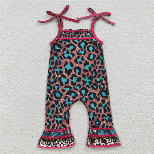 SR0229Summer girl blue leopard suspender onesie boutique set wholesale price
