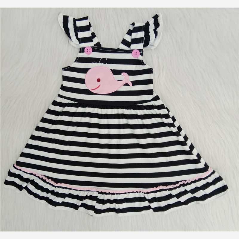 C4-22 Black and White Striped Panel Whale Print Dress