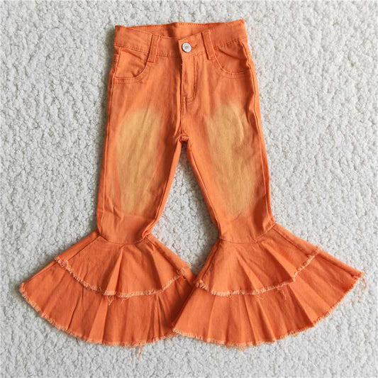 E1-11Orange bleached double lace jeans