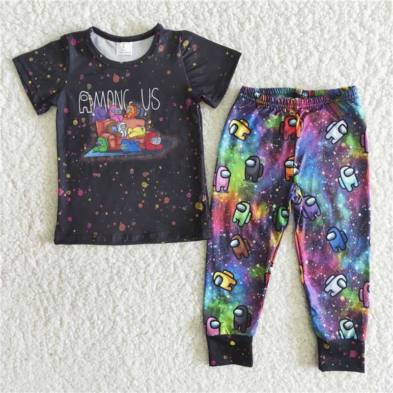 B4-23   Boys' new game image cartoon print elastic short-sleeved trousers suit