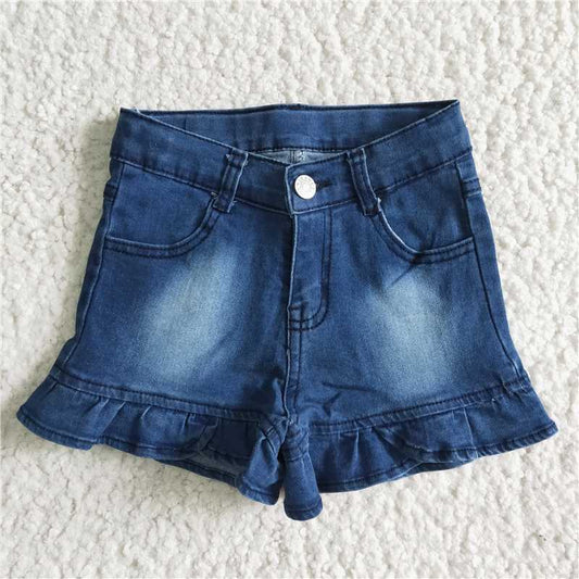 B6-16 Dark Blue Button Lace Denim Shorts