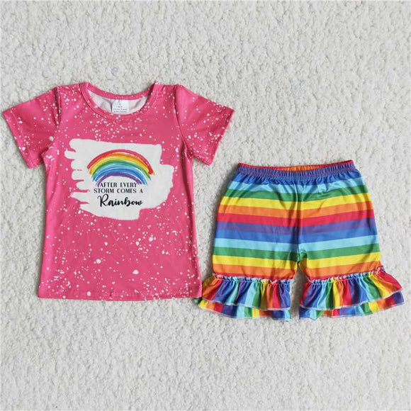 C9-3Rainbow Girl Short Sleeve Shorts suit