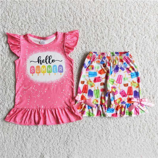 D10-11  Letter-print short-sleeved top with popsicle shorts