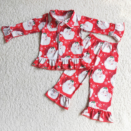 6 C8-40 Santa Print Red Long Sleeve Pants Set