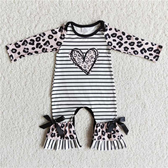 6 A26-20   Girls' Valentine's Day Heart Leopard Print Long Sleeve Romper