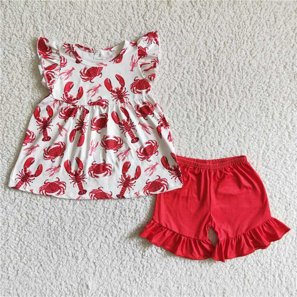 C0-27Summer wholesale price girls lobster flying sleeve shorts fashion cute boutique set