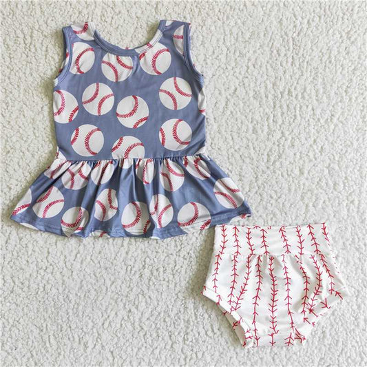 GBO0005ummer new girls blue short sleeve baseball white briefs cute boutique set wholesale price