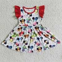 GSD0011  Mickey Mouse Headband Pattern Red Side Sleeve Dress