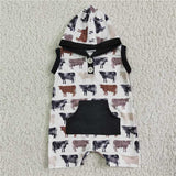 SR0041Boy's sleeveless hooded cow button pocket onesie