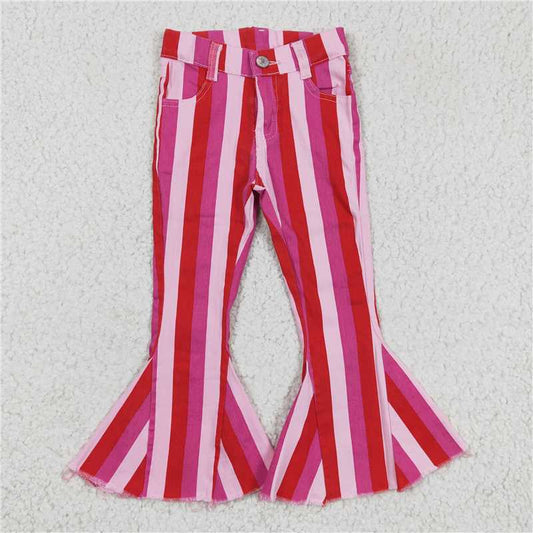 P0043Light powder dark powder big red striped denim pants