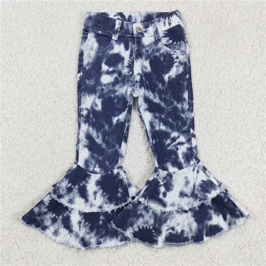 P0035Blue tie dye double lace jeans