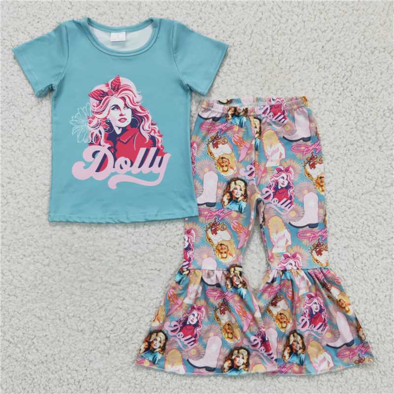 GSPO0224Girl Singer DOLLY Blue Short Sleeve Pants suit