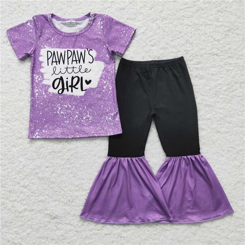 GSPO0244little girl Short Sleeve Pants Suit Purple