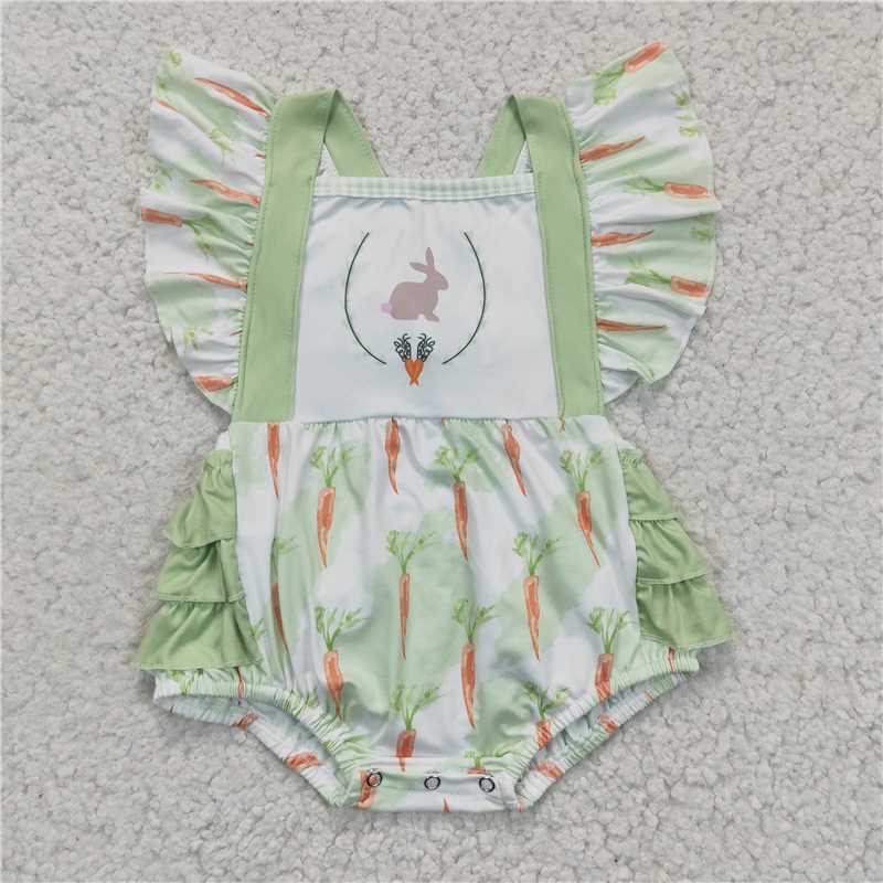 SR0112 Rabbit Carrot Green Fly Sleeve Bodysuit