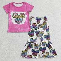 GSPO0455Girl color leopard print Mickey head rose red short sleeves and trousers