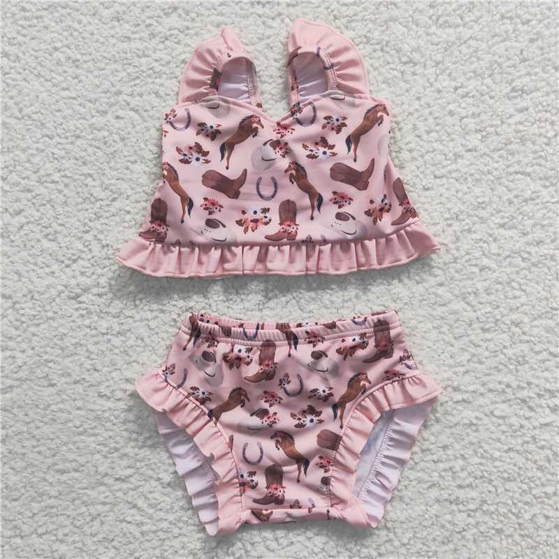 S0107Summer wholesale Price Boots hat horse pink swimsuit fashion cute suit