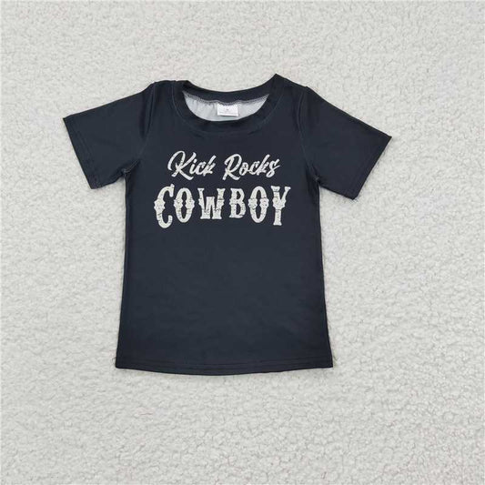 GT0169Wholesale price new girls fashion cute boutique cowboy black short sleeve top