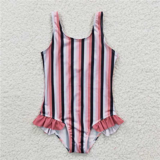 S0049Wholesale price summer girls colorful striped boutique one-piece swimsuit